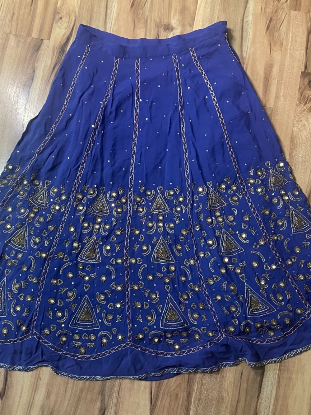 Soft Surroundings "Preciosa" Purple Hand Beaded Sequin Mirror Maxi Skirt Boho L